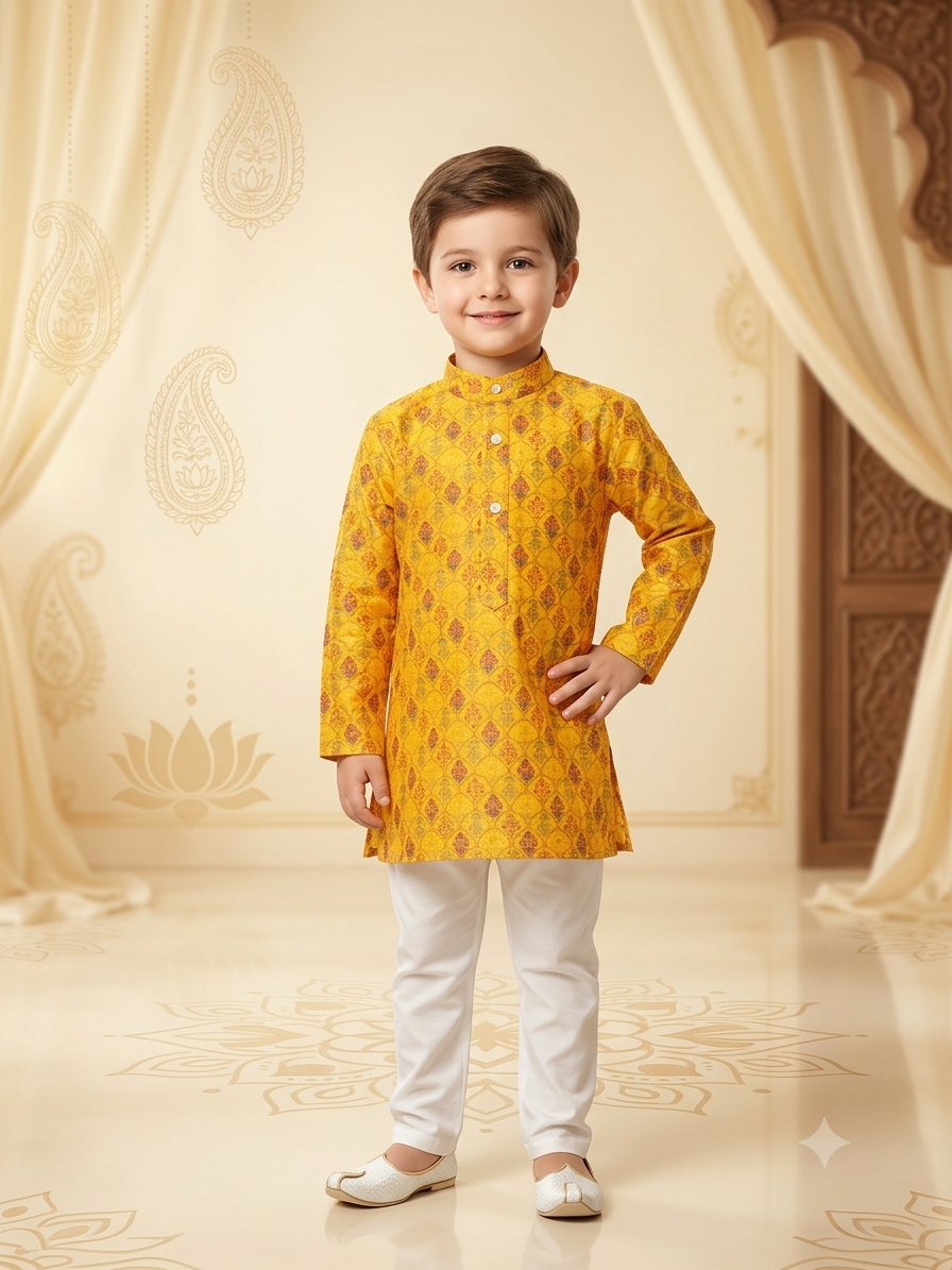 Boys Rayon Sequence Embroidery Digital Print Kurta Pajama Set