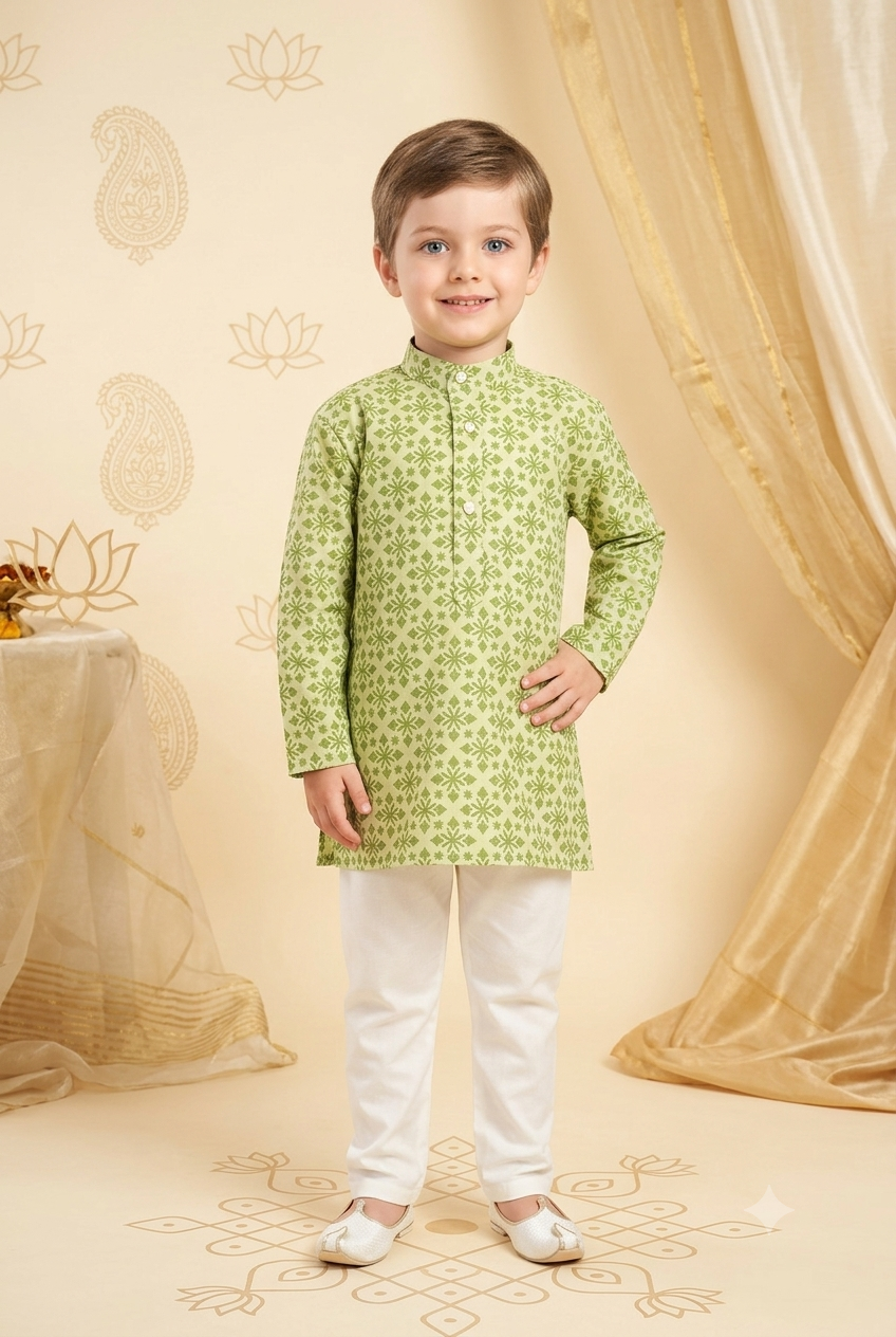 Boys Rayon Sequence Embroidery Digital Print Kurta Pajama Set