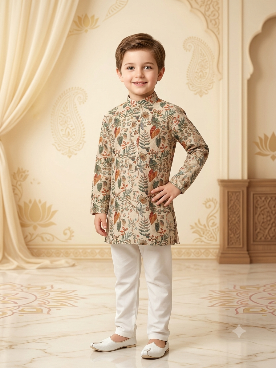 Boys Rayon Sequence Embroidery Digital Print Kurta Pajama Set